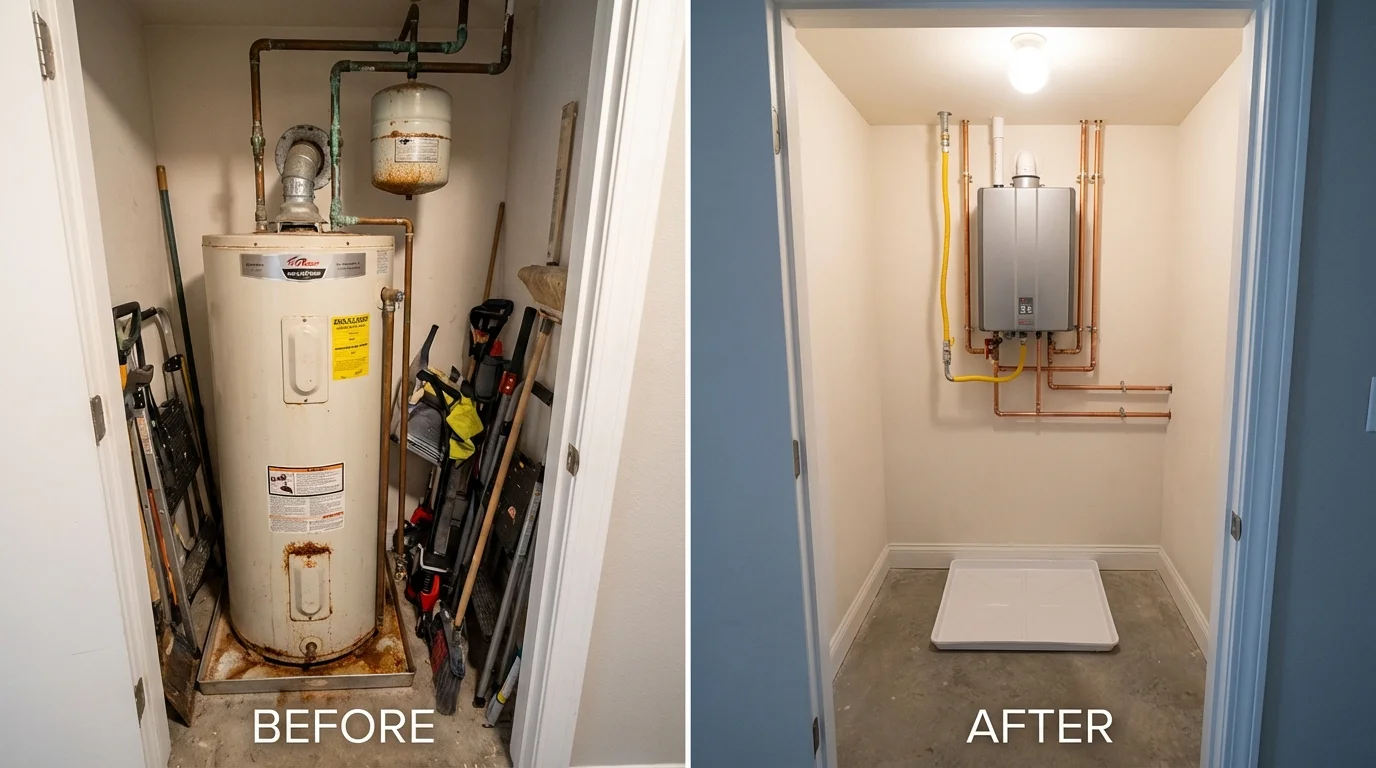 Tank water heater versus wall-mounted tankless unit comparison for Lodi, WI homeowners